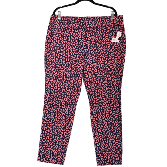 NEW Old Navy Pixie Ankle Pants Womens 16 Pink Blue Animal Print Cheetah Stretch - Picture 1 of 8